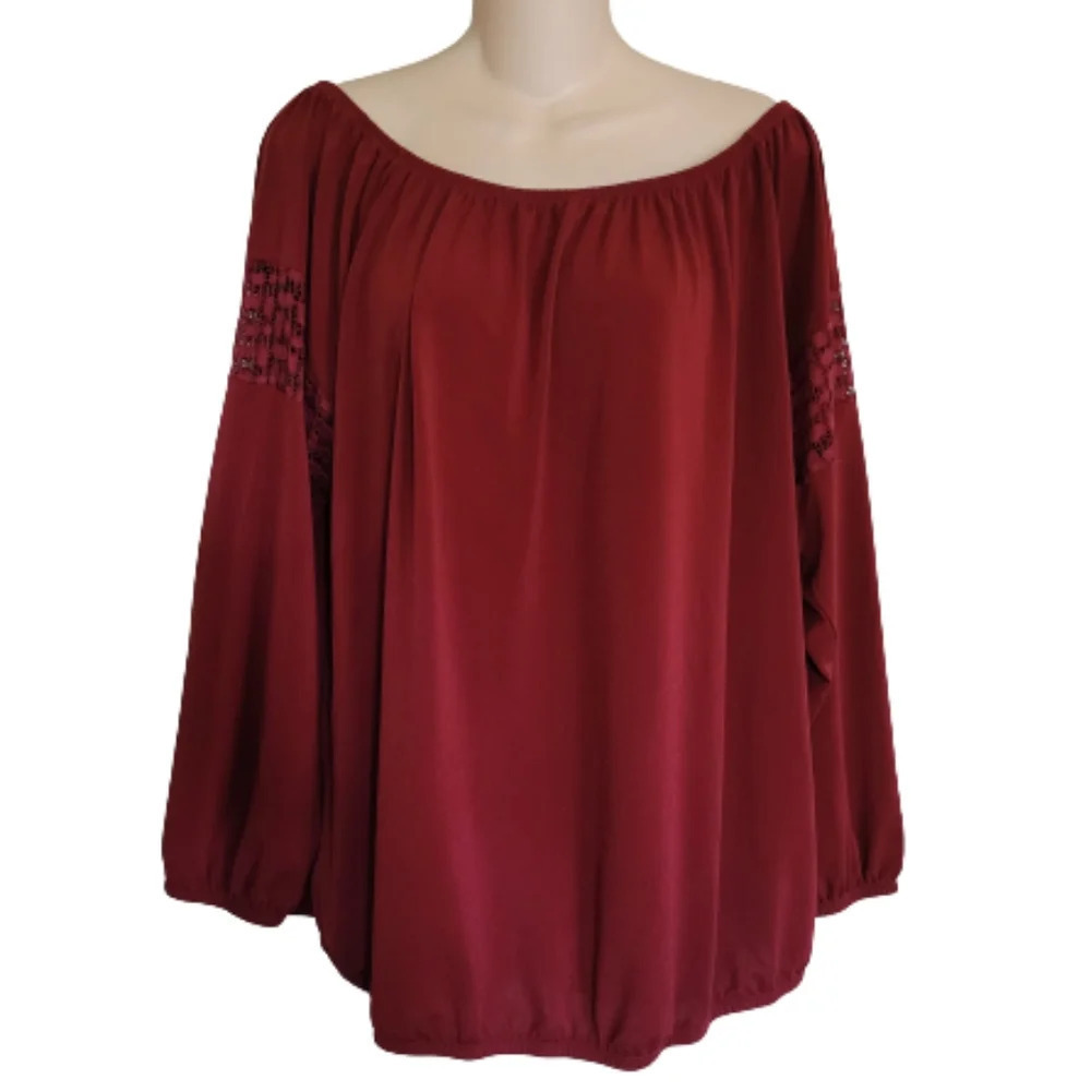Lane Bryant Wine Colored Boho Peasant Top Size Women's 18/20